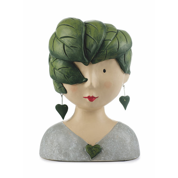 Ladykopf grün mit Blätter-Ohrringen