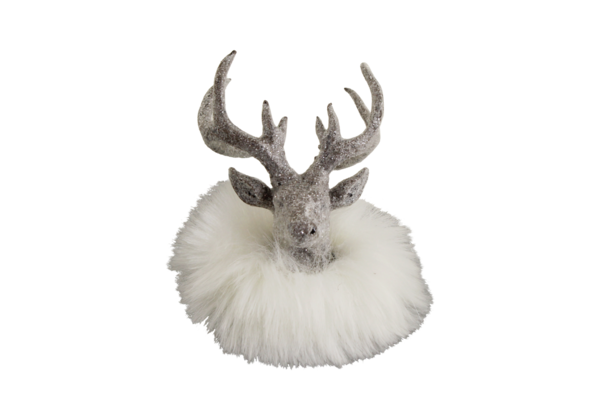 Hirschkopf mit weißem Fell 11 cm Weihnachtsdeko