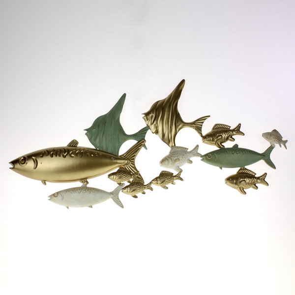 Fischschwarm Fische Wanddekoration gold/weiß/türkis L: 82 cm