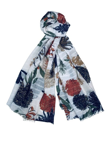 leichter Schal weiß mit Blumenmuster Modeschal Halstuch