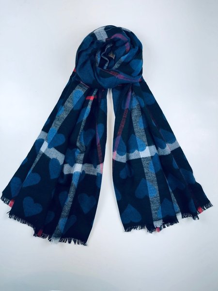 flauschiger Schal schwarz/blau mit Herzen L: 180 x B: 65 cm
