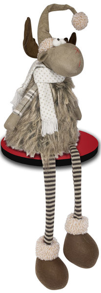Elch mit Schal aus Stoff sitzend 90 cm Rentier Weihnachtsdeko